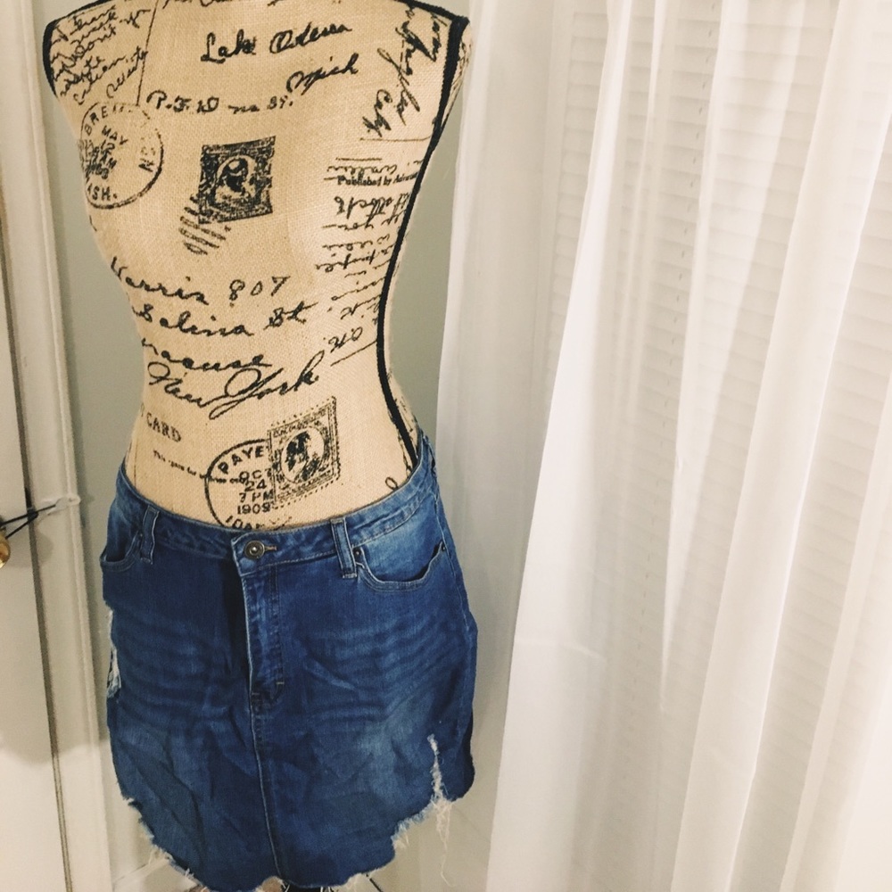Distressed Denim Skirt